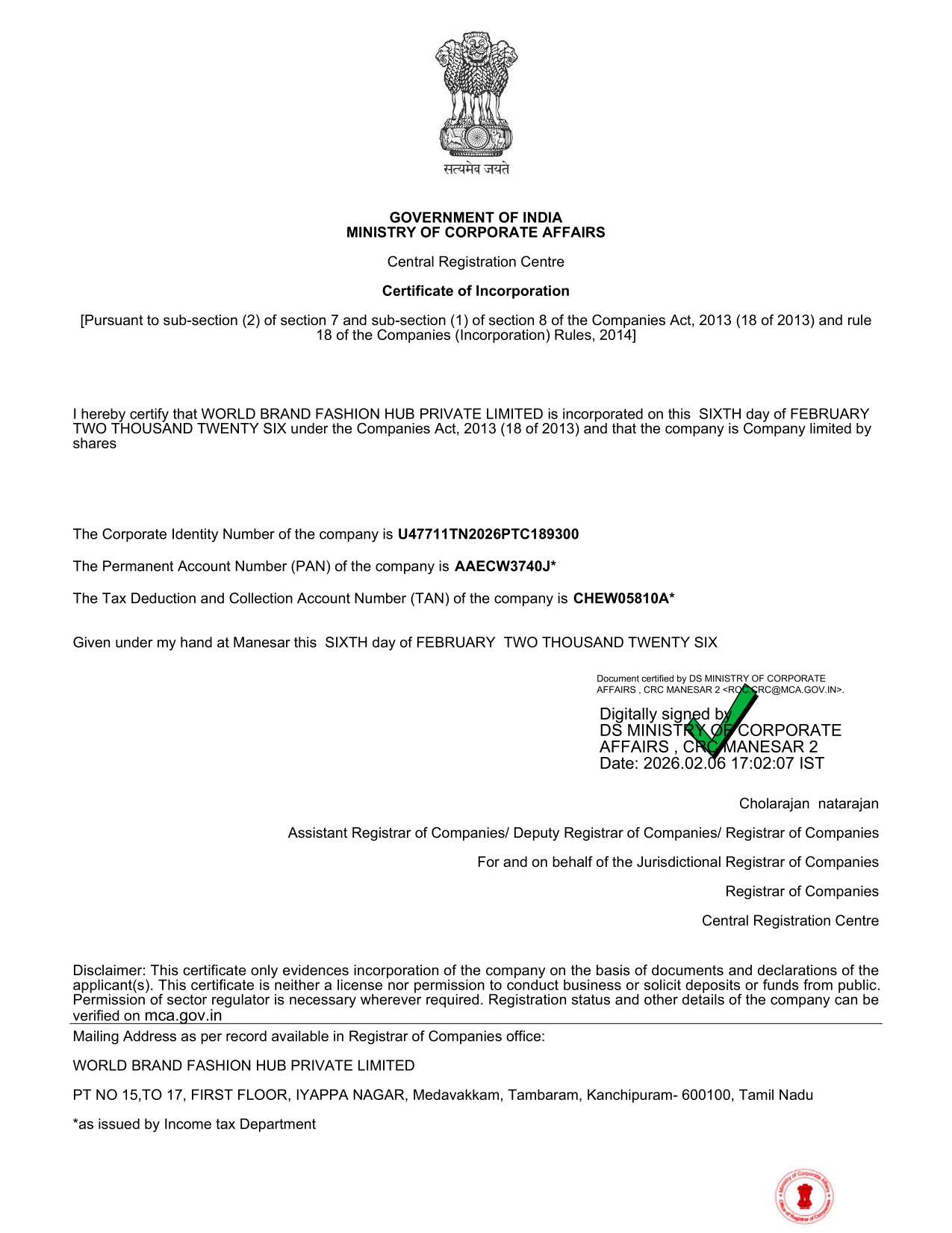 Certificate of Incorporation